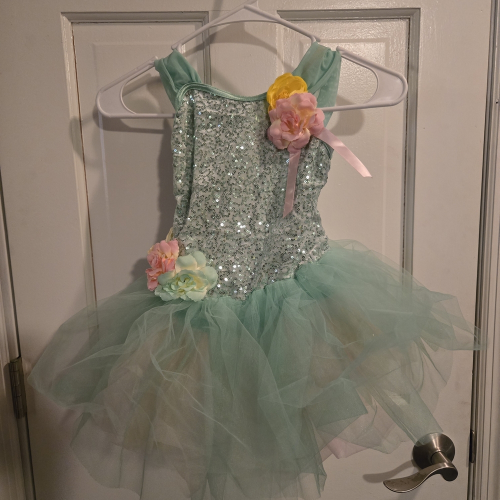 Weissman Mint Green Sequin Tutu with Floral Accents